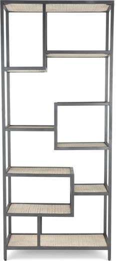 a metal shelf with three shelves on each side and two smaller ones in the middle