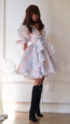 Dress With Thigh High Boots, Organza Skirt, 60s Fashion, Art Clothes, Find Yourself, Thigh High Boots, Dream Dress, Thigh High, Ruffle Hem