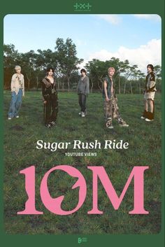 the movie poster for sugar rush ride, featuring four people standing in a grassy field