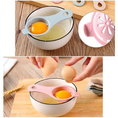 there are two pictures showing how to make an egg in a bowl and the process is done