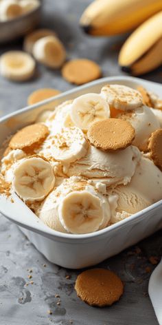 a bowl filled with banana slices and ice cream