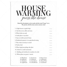 the house warming checklist is shown in black and white