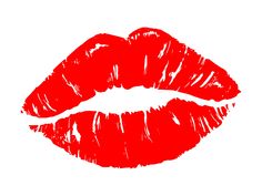 a red lipstick kiss drawn in the shape of a female's mouth on a white background