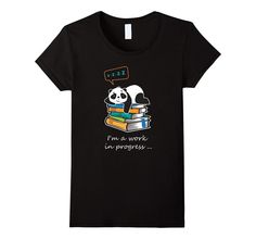 a panda reading a book with a thought bubble above it that says i'm a work in progress