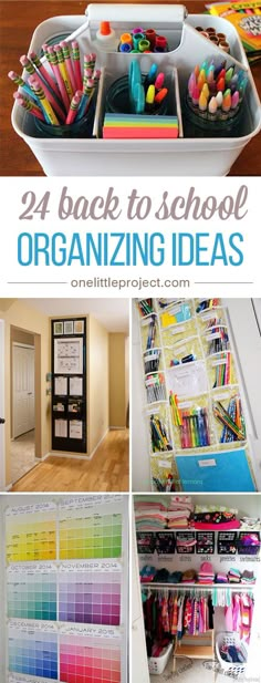 the back to school organizing ideas are organized with lots of colorful pencils and markers