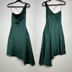 Size Small Brand New With Tags No Flaws Green One-shoulder Dress With Asymmetrical Hem For Evening, Green One-shoulder Evening Dress With Asymmetrical Hem, Green One Shoulder Evening Dress With Asymmetrical Hem, Dresses Lulus, Lulus Dresses, Satin Midi Dress, Green Satin, Dress Ideas, Cowl Neck