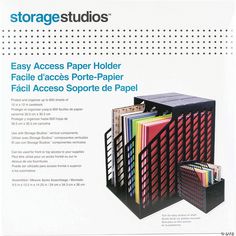 an ad for storage studios showing several folders in different colors and sizes, with the title easy access paper holder faciie d'acces port - porte - papier - papier - papier