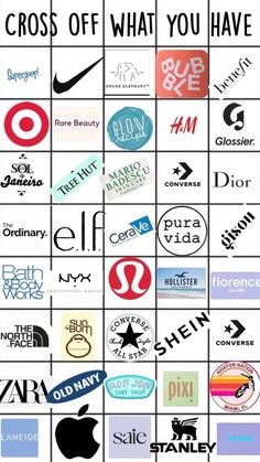 cross off what you have with many different logos and colors on the squares in front of them