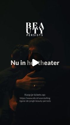 two people hugging each other with the words nu in theater on top and below them