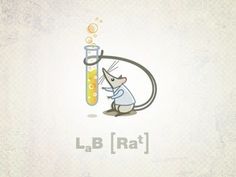 a cartoon mouse holding a test tube with liquid in it and the word lab rat written below