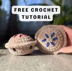 two crocheted toys with the text free crochet pattern on top and bottom