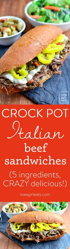 the crock pot italian beef sandwiches are an easy and delicious sandwich that's ready in under 30 minutes