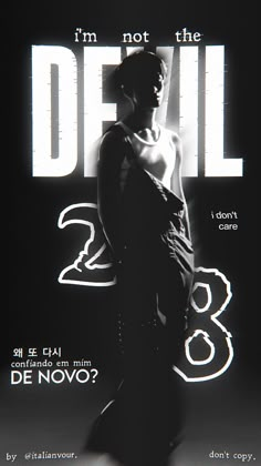 an advertisement for the film devil is shown in black and white