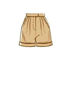 a drawing of a short shorts with buttons on the front and side, in beige