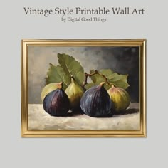 an oil painting of three figs with leaves