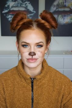 Bear Makeup Halloween Cute, Halloween Animal Face Makeup, Simple Bear Makeup, Cute Bear Face Paint, Cute Bear Makeup Halloween, Bear Costume Womens Diy