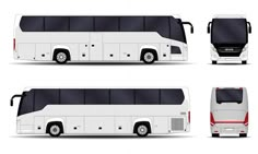 three different views of a white bus