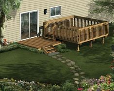 an artist's rendering of a deck with steps leading up to the back door