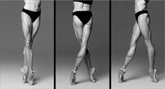 three pictures of a woman in black and white with her legs spread out, wearing ballet shoes