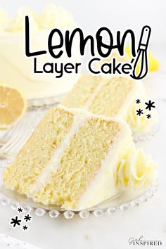 a slice of lemon layer cake on a plate