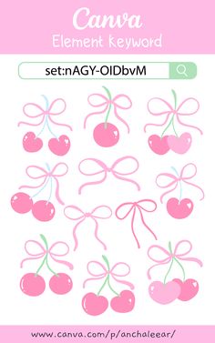 a pink sticker with cherries on it and the words canva element keyword