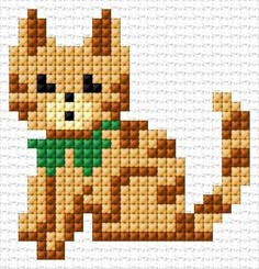 a cross stitch pattern of a cat with a green bow on it's neck