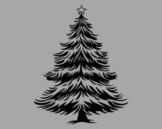 a black and white christmas tree on a gray background