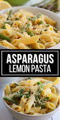 asparagus lemon pasta in a white bowl