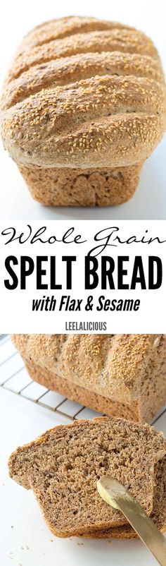 a loaf of whole grain speltt bread with flax and sesame on top