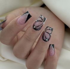 Black Acrylic Nail Designs, Butterfly Nail Art, Nail Designs Valentines, Cute Acrylic Nail Designs, Work Nails, Nail Art Designs Diy, Nails Only