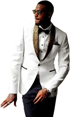 Tuxedo Suit For Men, Gold Shawl, Men Suits Wedding, White Wedding Suit, Prom Suits For Men, Prom Tuxedo, Party Jackets, Wedding Suits Groom, Groom Tuxedo