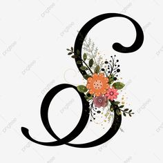 the letter e with flowers and leaves on it's lowercase is shown in black