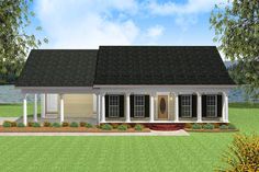 this is an artist's rendering of the front elevation of a house with porches and columns