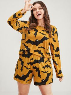 BloomChic Loungewear Sets Halloween Printing Regular Loungewear Sets Party Pajamas, Bat Print, Halloween Pajamas, Halloween Gothic, Plus Size Halloween, Halloween Bat, Loungewear Women, Trendy Plus Size Clothing, Plus Size Kleidung