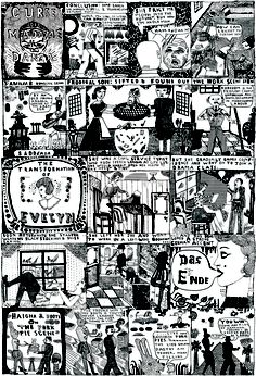 an old black and white comic strip with people in it