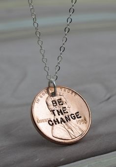 Be the Change Penny Necklace sterling silver with a coin | Etsy Jewel Making, Metal Stamping Diy, Penny Jewelry, Pear Shaped Diamond Necklace, Stamp Jewelry, Penny Necklace, Diamond Choker Necklace, Metal Stamped Jewelry, Coin Art