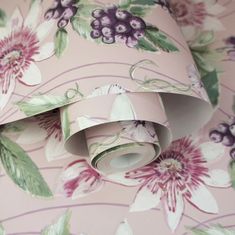 pink floral wallpaper with purple and white flowers