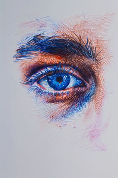 a drawing of an eye with colored pencils