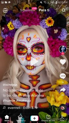 Katrina Makeup La Catrina, Colorful Catrina Makeup, Catrina Costume, Halloween Makeup Pretty, Batman Wallpaper, Face Painting Halloween, Skull Makeup, Crazy Makeup, Halloween 2019