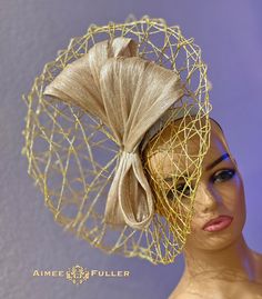 Structured, chic crisscross woven material on this asymmetrical showpiece. Fancy gold-threaded sash.    Easy-to-wear headband fascinator makes a statement, and can be worn to a myriad of events: Easter, Bridal, Derby-Wear, Del Mar Races, Hat Contests, Church, Gala, Kentucky Derby, Melbourne Cup, High Tea, Weddings, Cocktail Parties, and more.  Some customizing available; please message with your requests to see if we can meet your needs. Other colors available; please inquire before purchase if you need another.  We look forward to working with you! *FREE SHIPPING  For more STATEMENT JEWELRY and HANDMADE HATS go to www.aimeesfuller.com Aimee Fuller has been a trusted online seller since 1999, and is excited to bring her creations back to Etsy.  Though often copied by hobbyists and even hig Fitted Beige Mini Hat For Events, Women In Hats, Fascinator Hats Diy, Women Looks, Fascinator Wedding, Headband Fascinator, Royal Ascot Hats, Bridal Fascinator, Derby Fascinator