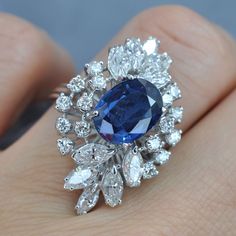 Certified 6.30CT (E-F / VS2-SI1) Oval, Round, and Marquise Cut Diamond and Blue Sapphire Engagement Ring in 18KT White GoldCenter: 1 oval cut blue sapphire weighing 3.50 caratSide Stones 1: 16 round cut diamonds weighing 1.00 caratSide Stones 2: 10 marquise cut diamonds weighing 1.80 caratGet inspired with our 6.30 ct diamonds and blue sapphire - engagement ring MDL#PSRI1177. This engagement ring is designed with 2.80 carat side diamonds. At Primestyle.com, we deal ONLY with 100% real, natural a