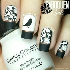 Nail Art Blanc, Nagel Stamping, Floral Nail Designs, Black Nail Art, French Flowers, French Nail Art, White Nail Art, Sinful Colors, Floral Nail Art