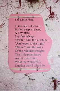 a poem written in pink on a white background with red and black writing that reads, the little plant