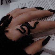 Black Snake Outfit, Black Snake Ring, Snake Clay Ring, Snake Rings Aesthetic, Snake Ring Diy, Halloween Rings, Goth Rings, Rings Goth