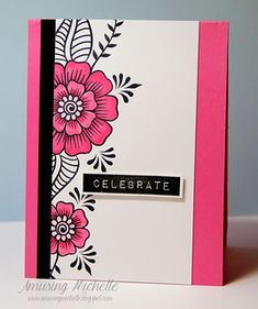 a close up of a card with flowers on it and the words celebrate written in black