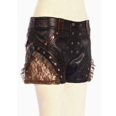 Material:Faux Leather 
Color:Coffee 
Style:Steampunk 
Size:S-2XL 
 
Description:These hipster shorts have a double exposed button fly with gear shaped buttons for that authentic steampunk look. The shorts have lace insets on the sides and textured crocodile leather trimmings and belt loops. 
? Edgy Festival Shorts, Alternative Fashion Style Short Bottoms, Punk Style Shorts For Festivals, Fitted Punk Shorts For Night Out, Punk Style Fitted Shorts For Night Out, Black Gothic Shorts For Alternative Fashion, Gothic High Waist Fitted Shorts, Gothic Shorts For Alternative Summer Fashion, Fitted Punk Style Short Bottoms