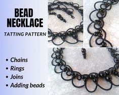 the instructions for bead necklaces are shown in three different styles, including black beads