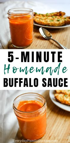 the best homemade buffalo sauce in a mason jar and on a table with other food