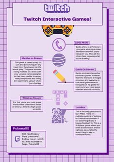 an info sheet with different types of game controllers and their names in purple, black and white