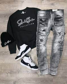 #outfit Jordan Outfit Ideas For Men, Retro Jordan Outfits Men, Black Shoes Outfit Men Streetwear, Cool Gray Jordan 11 Outfit, Drip Outfits Boys, Outfit Grid Streetwear, Dunks Outfit Men, Jordan Outfits For Men, Hype Clothing Boys